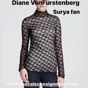 Diane VonFurstenberg Black lace  shirt top Sz 14